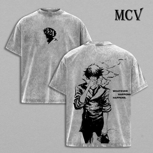 Cowboy Bebop Washed T-Shirt, Vintage Anime Oversized Tee, Heavy Cotton Streetwear Shirt