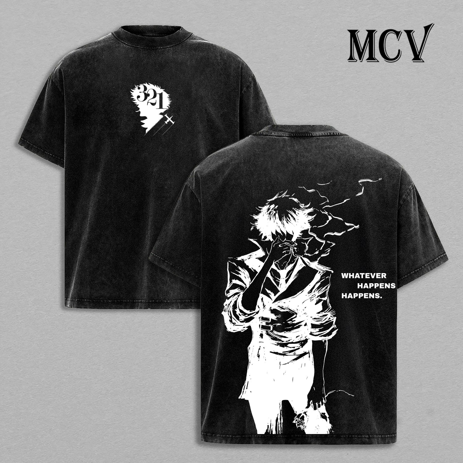 Cowboy Bebop Washed T-Shirt, Vintage Anime Oversized Tee, Heavy Cotton Streetwear Shirt