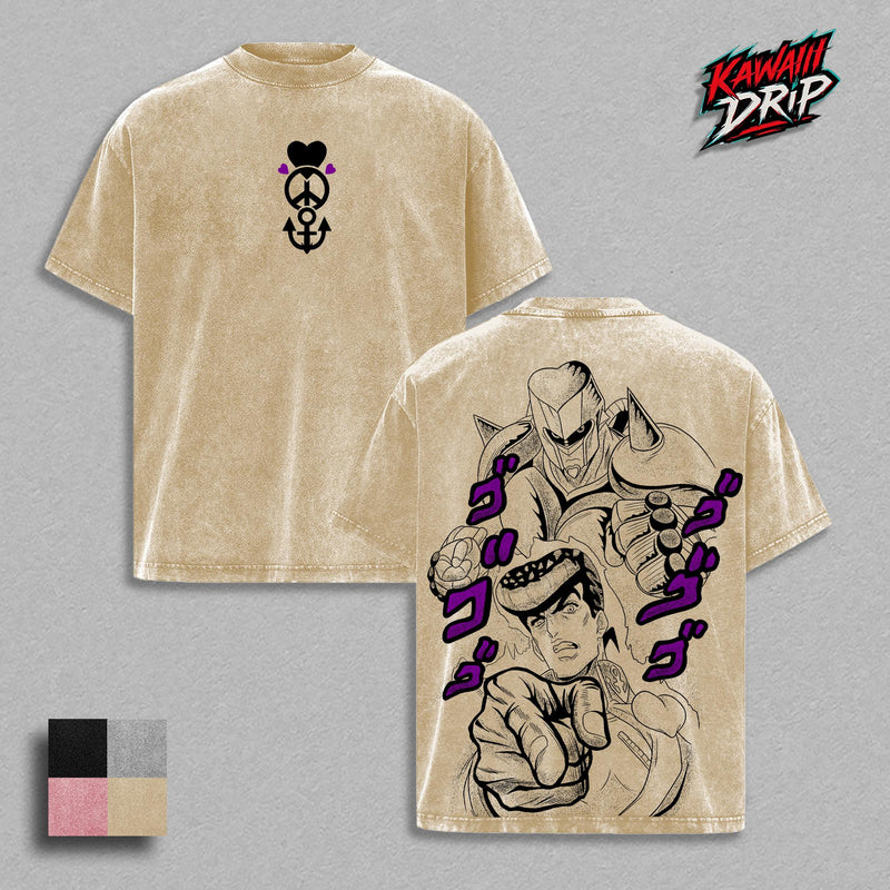 Josuke Higashikata JoJo Shirt & Hoodie | Crazy Diamond Stand Anime Graphic Tee Hoodie Set | JoJo’s Bizarre Adventure Manga Streetwear | Vintage Clothing Washed Oversized Heavyweight Cotton T-Shirt Hoodie | JJBA Fan Merch Unisex Casual Wear