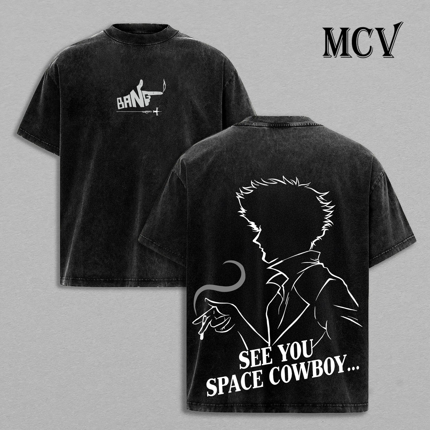Cowboy Bebop Anime Washed Tee, Retro Graphic T-Shirt, Vintage Oversized Cotton Fashion