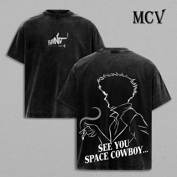 Cowboy Bebop Anime Washed Tee, Retro Graphic T-Shirt, Vintage Oversized Cotton Fashion