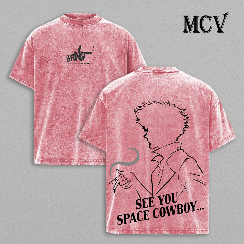 Cowboy Bebop Anime Washed Tee, Retro Graphic T-Shirt, Vintage Oversized Cotton Fashion