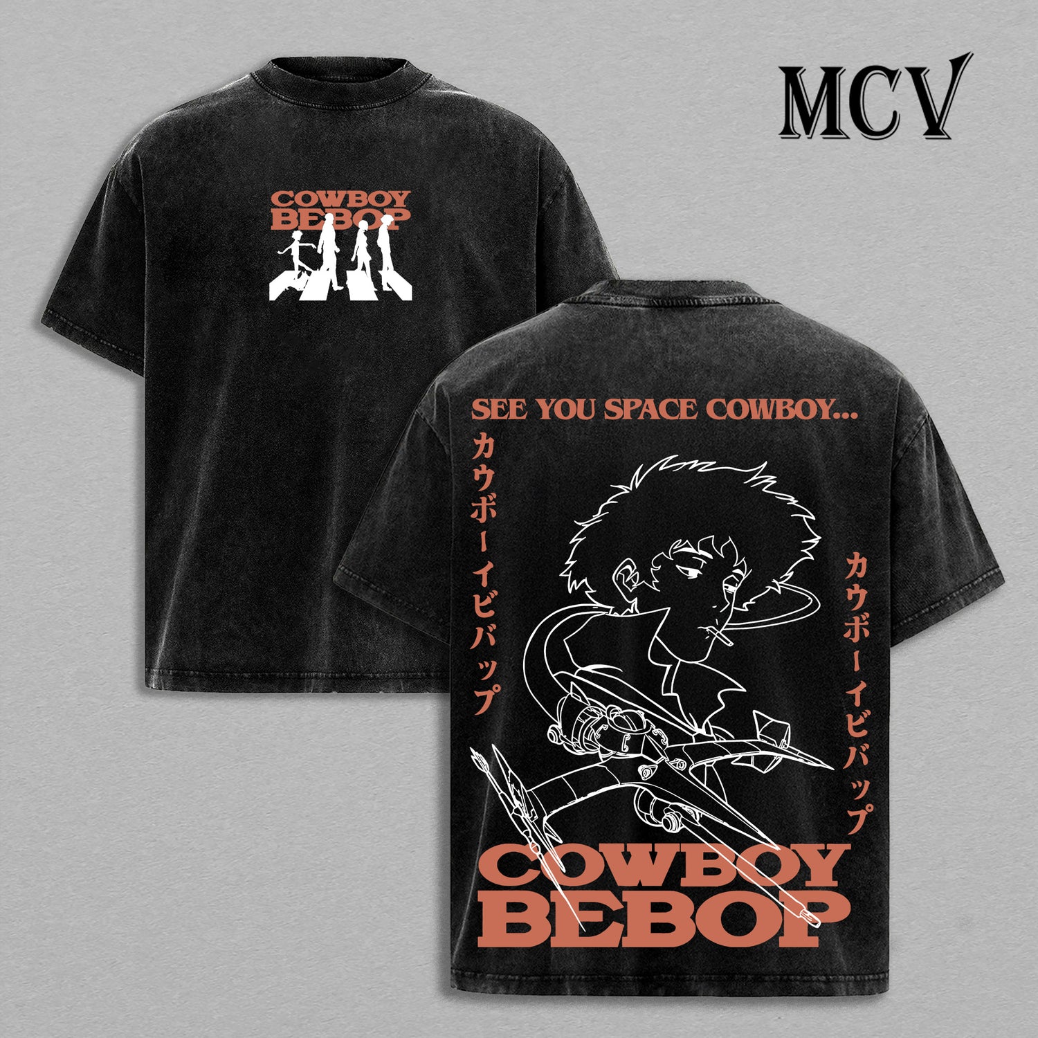 Spike Spiegel Cowboy Bebop T-Shirt, Vintage Washed Anime Heavyweight Oversized Tee