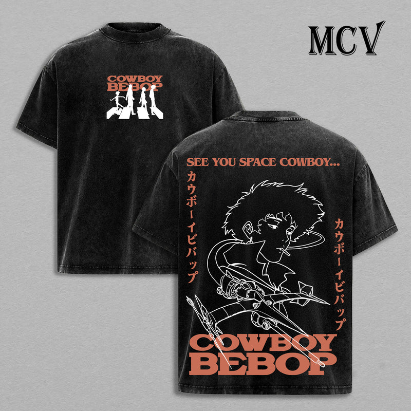 Spike Spiegel Cowboy Bebop T-Shirt, Vintage Washed Anime Heavyweight Oversized Tee