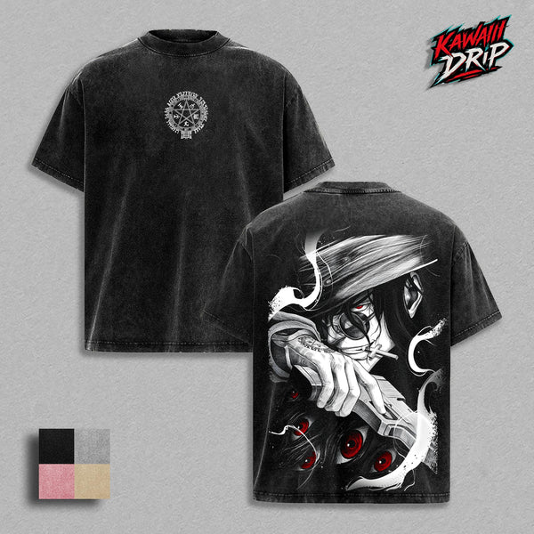 Alucard Hellsing Vintage Washed Anime T-Shirt | Oversized Boxy Fit | Heavyweight Cotton Graphic Tee | Unisex Streetwear Daily Wear | Gift for Anime Fans