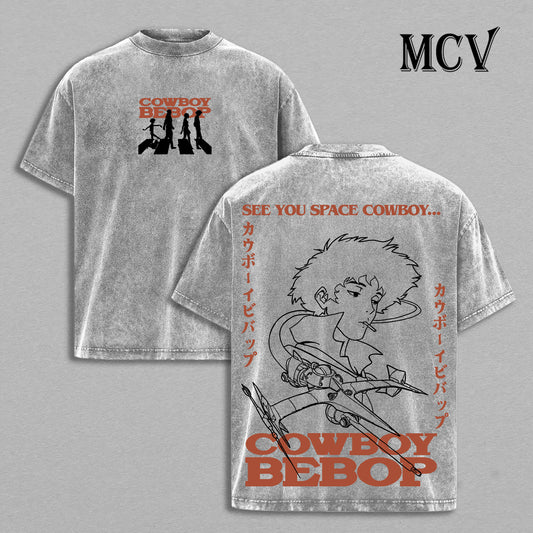 Spike Spiegel Cowboy Bebop T-Shirt, Vintage Washed Anime Heavyweight Oversized Tee