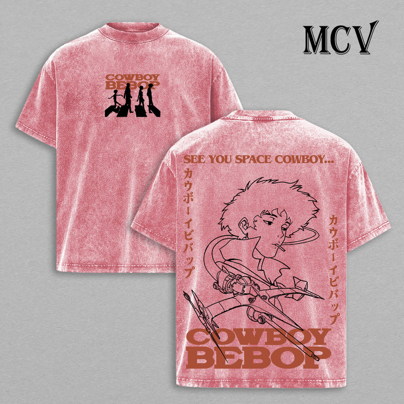 Spike Spiegel Cowboy Bebop T-Shirt, Vintage Washed Anime Heavyweight Oversized Tee