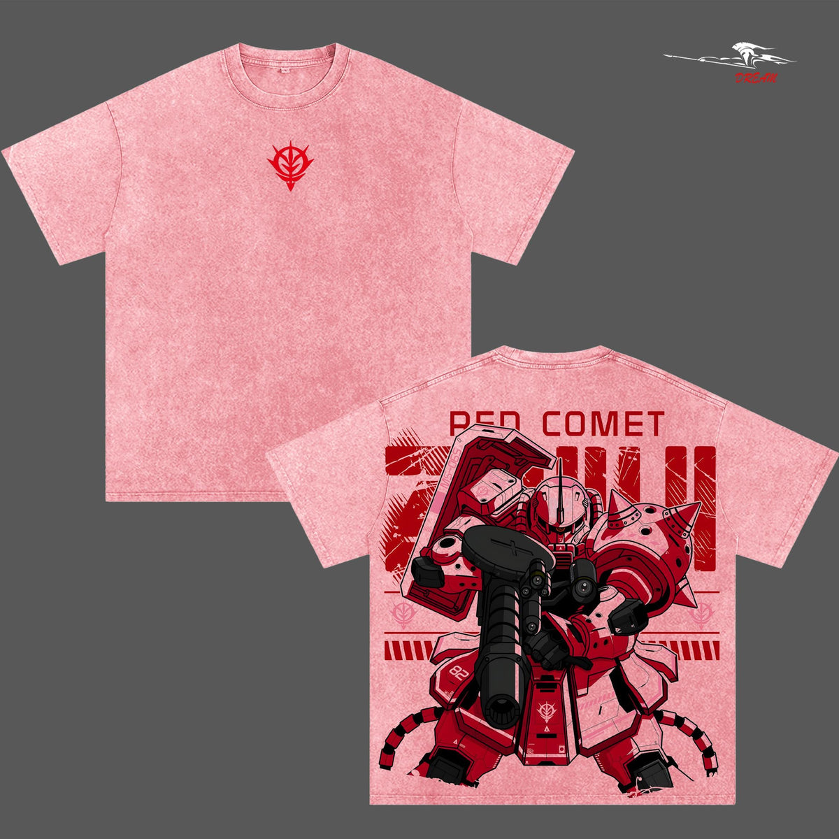 MS-06S Zaku Red – Mobile Suit Gundam Anime Double Printed Vintage Washed Tee Unisex Oversize Anime Manga Washed Heavyweight Cotton T-shirt
