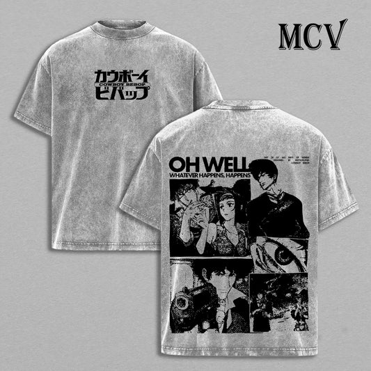 Retro Cowboy Bebop Tee, Heavyweight Washed Anime Streetwear Fashion Shirt