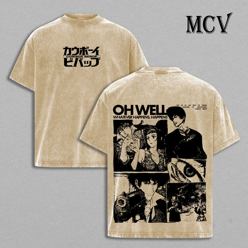 Retro Cowboy Bebop Tee, Heavyweight Washed Anime Streetwear Fashion Shirt
