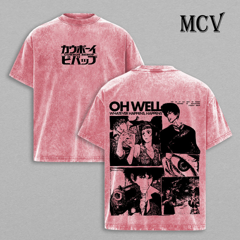 Retro Cowboy Bebop Tee, Heavyweight Washed Anime Streetwear Fashion Shirt