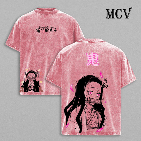 Nezuko Kamado Demon Slayer Washed T-Shirt, Vintage Anime Oversized Tee, Heavy Cotton Shirt