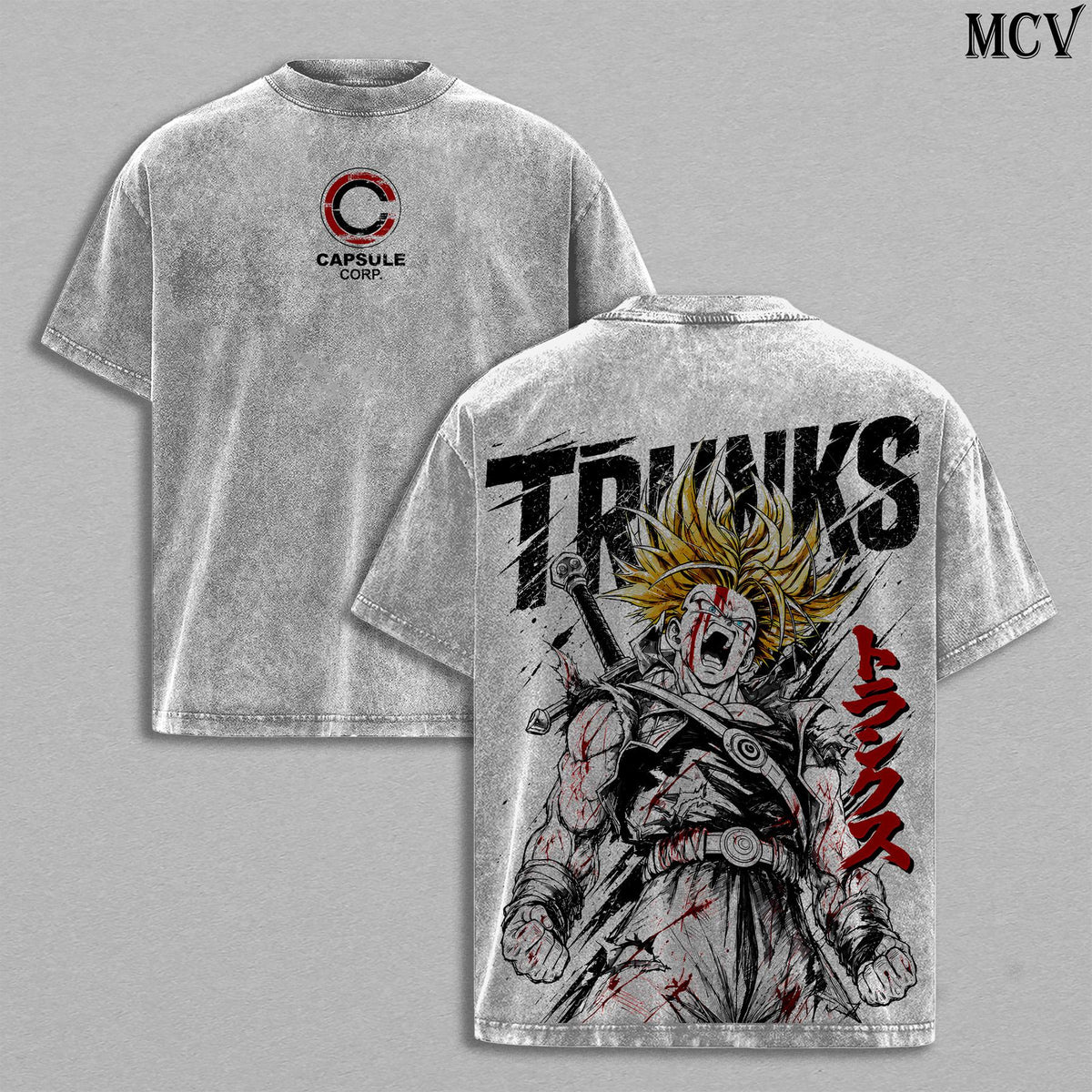Trunks DBZ Tee – Trunks Vintage Washed T-Shirt | Super Saiyan Warrior | Future Trunks | Anime Manga Graphic Tee | Heavy Cotton Unisex Oversized Streetwear Top