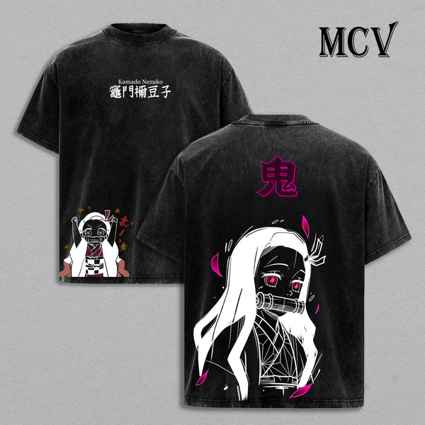 Nezuko Kamado Demon Slayer Washed T-Shirt, Vintage Anime Oversized Tee, Heavy Cotton Shirt