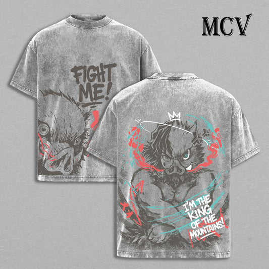 Inosuke Hashibira Demon Slayer Washed T-Shirt, Vintage Anime Oversized Tee, Heavy Cotton Shirt