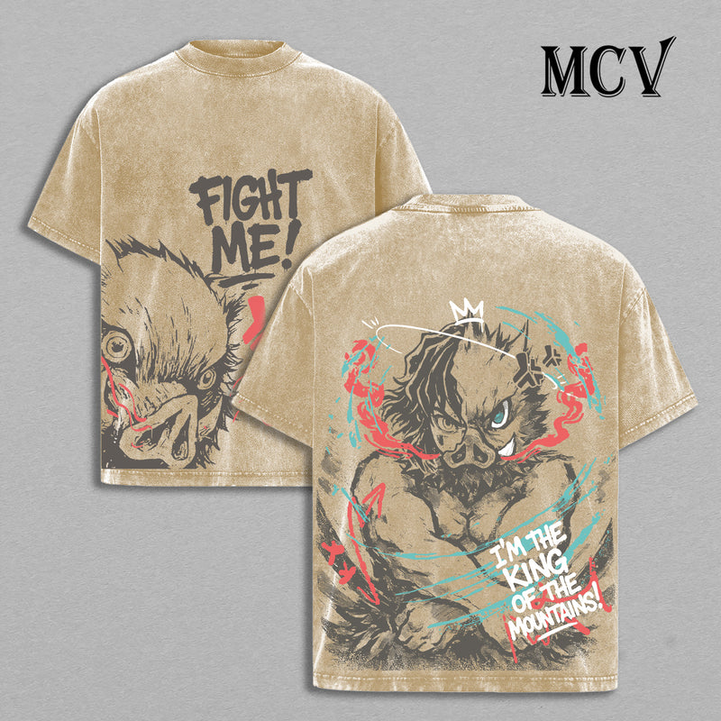 Inosuke Hashibira Demon Slayer Washed T-Shirt, Vintage Anime Oversized Tee, Heavy Cotton Shirt