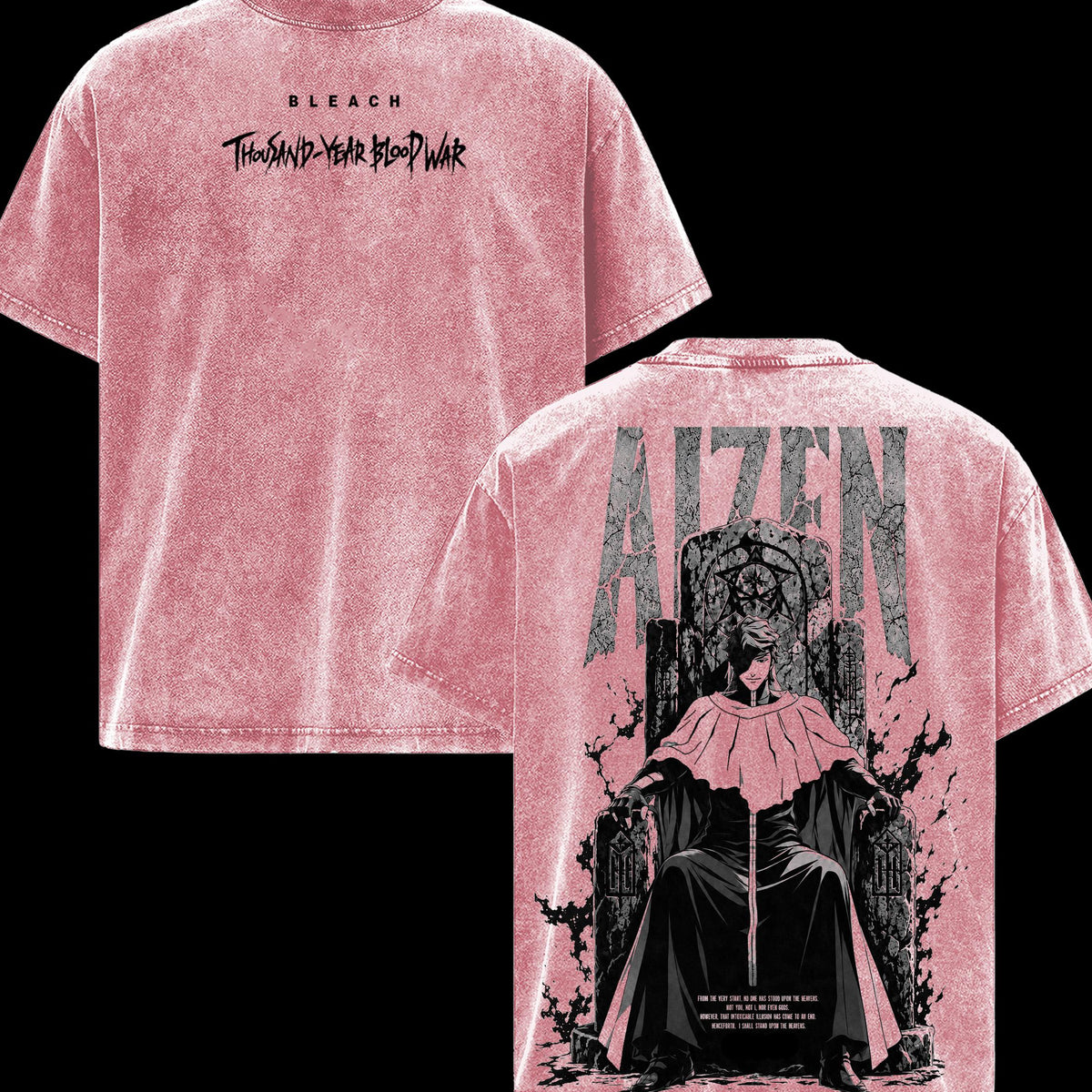 Sosuke Aizen Bleach TYBW Men’s Graphic T-Shirt, Double Sided Throne Anime Tee, Oversized Vintage Washed Soft Cotton Crewneck, Classic Streetwear Apparel, Gift for Anime Fans