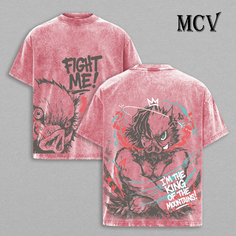 Inosuke Hashibira Demon Slayer Washed T-Shirt, Vintage Anime Oversized Tee, Heavy Cotton Shirt