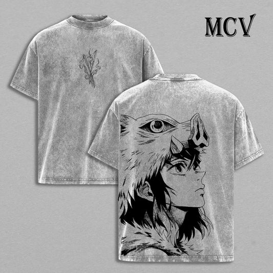 Inosuke Anime Washed Tee, Demon Slayer Graphic T-Shirt, Vintage Streetwear Fashion