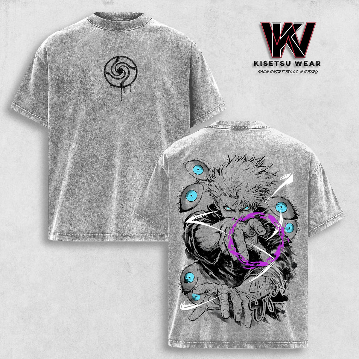 Gojo Satoru JJK Season 3 Vintage Washed Oversized T-Shirt – Six Eyes Limitless Anime Graphic Tee, Anime Streetwear Apparel, Soft Cotton Casual Unisex Top