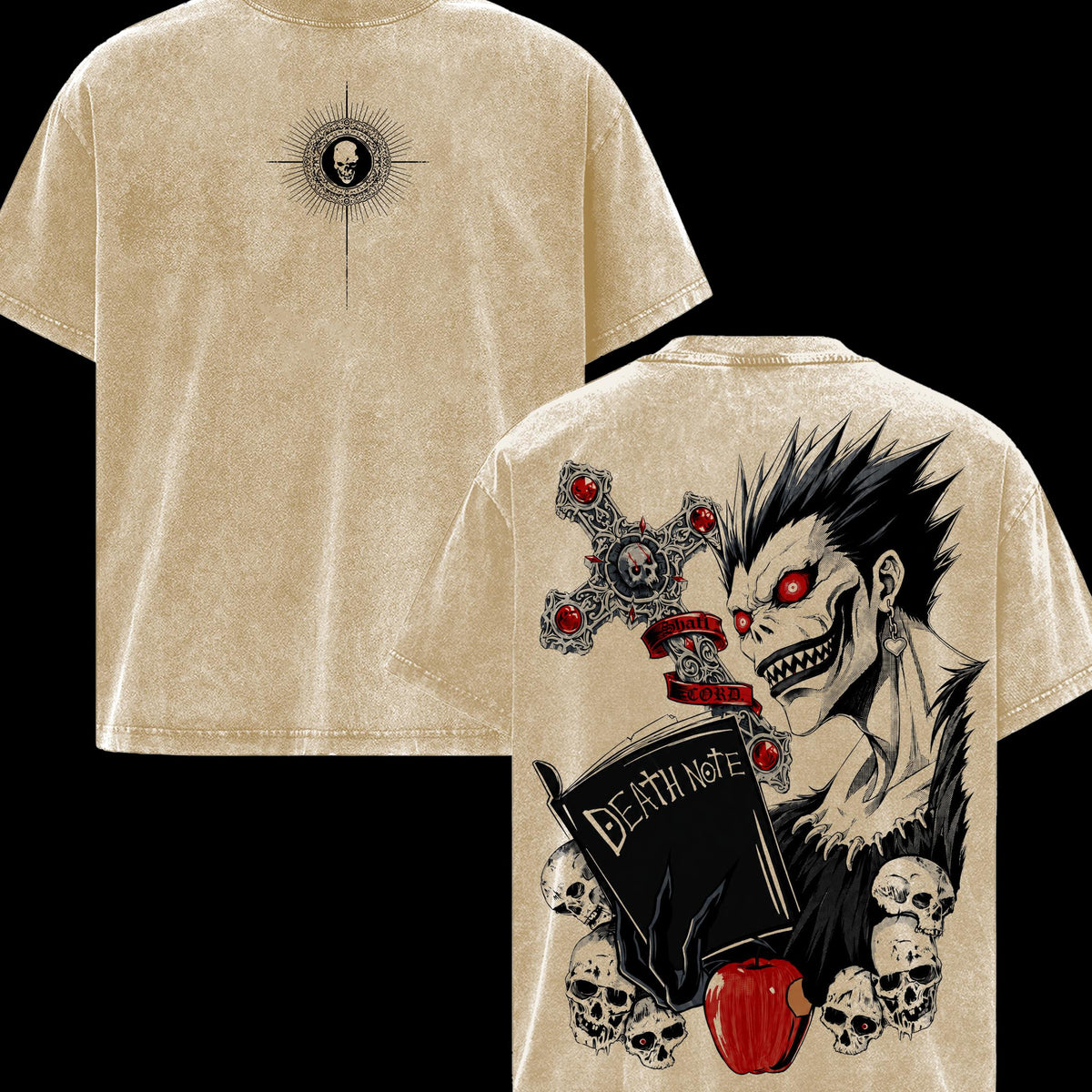 Death Note Ryuk Vintage Washed Shirt, Double Sided Shinigami Anime Graphic Tee, Soft Cotton Oversized Casual Menswear Top