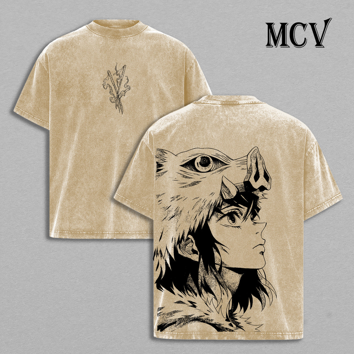 Inosuke Anime Washed Tee, Demon Slayer Graphic T-Shirt, Vintage Streetwear Fashion