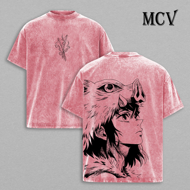Inosuke Anime Washed Tee, Demon Slayer Graphic T-Shirt, Vintage Streetwear Fashion