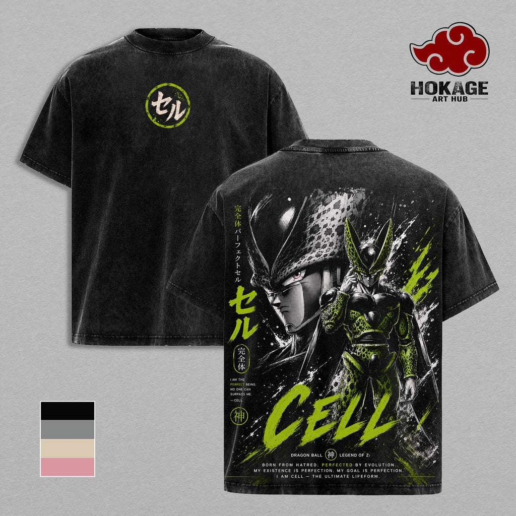 Cell DBZ T-Shirt, DBZ Anime Villains Graphic Tee, Back Print Vintage 90s Anime Shirt, Graphic Tees Men, Trendy Tshirts, Men's T Shirts, DBZ Streetwear, Unisex Cotton Distressed Tee, Merch For Men