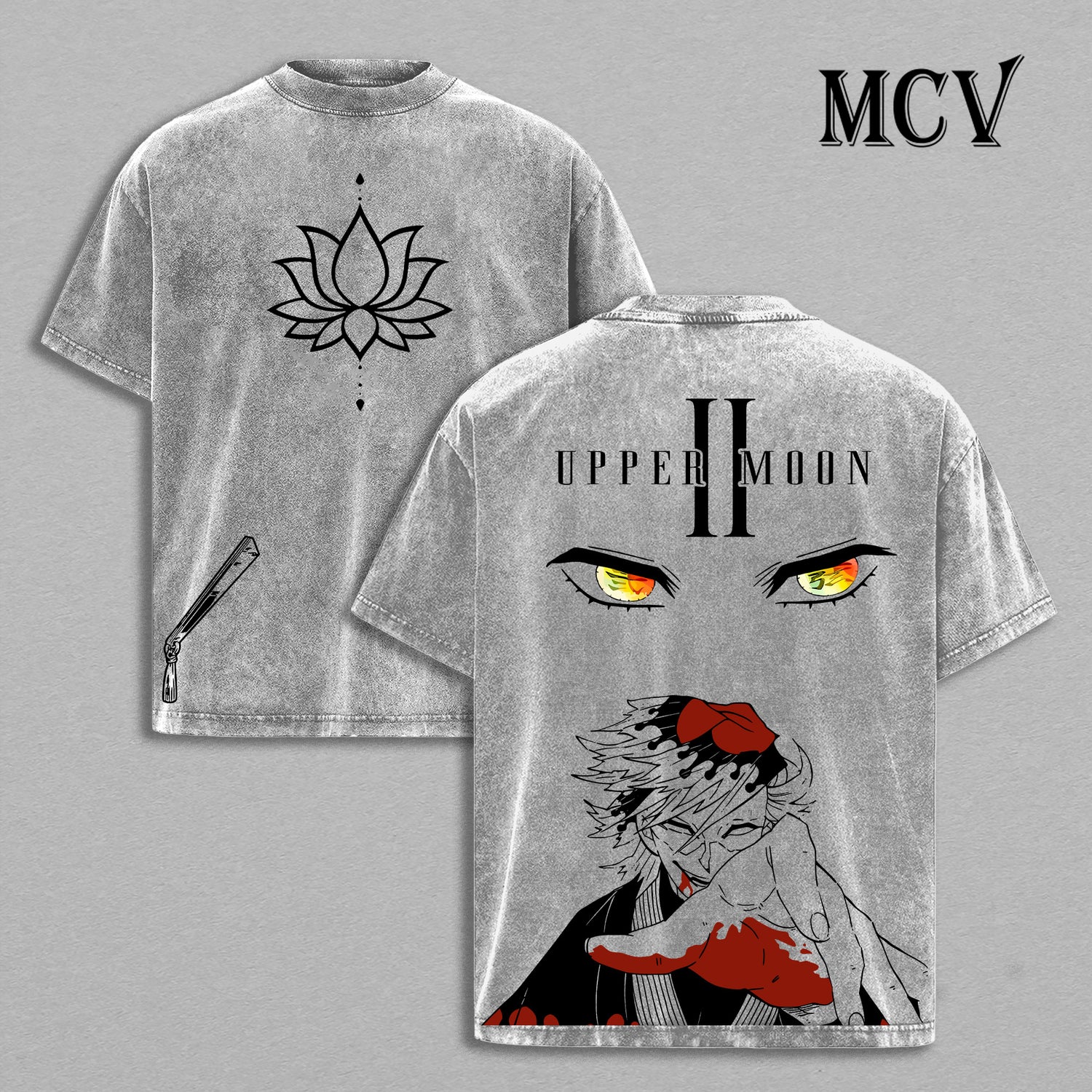 Upper Moon Two Doma Washed T-Shirt, Kimetsu No Yaiba Graphic Streetwear Shirt