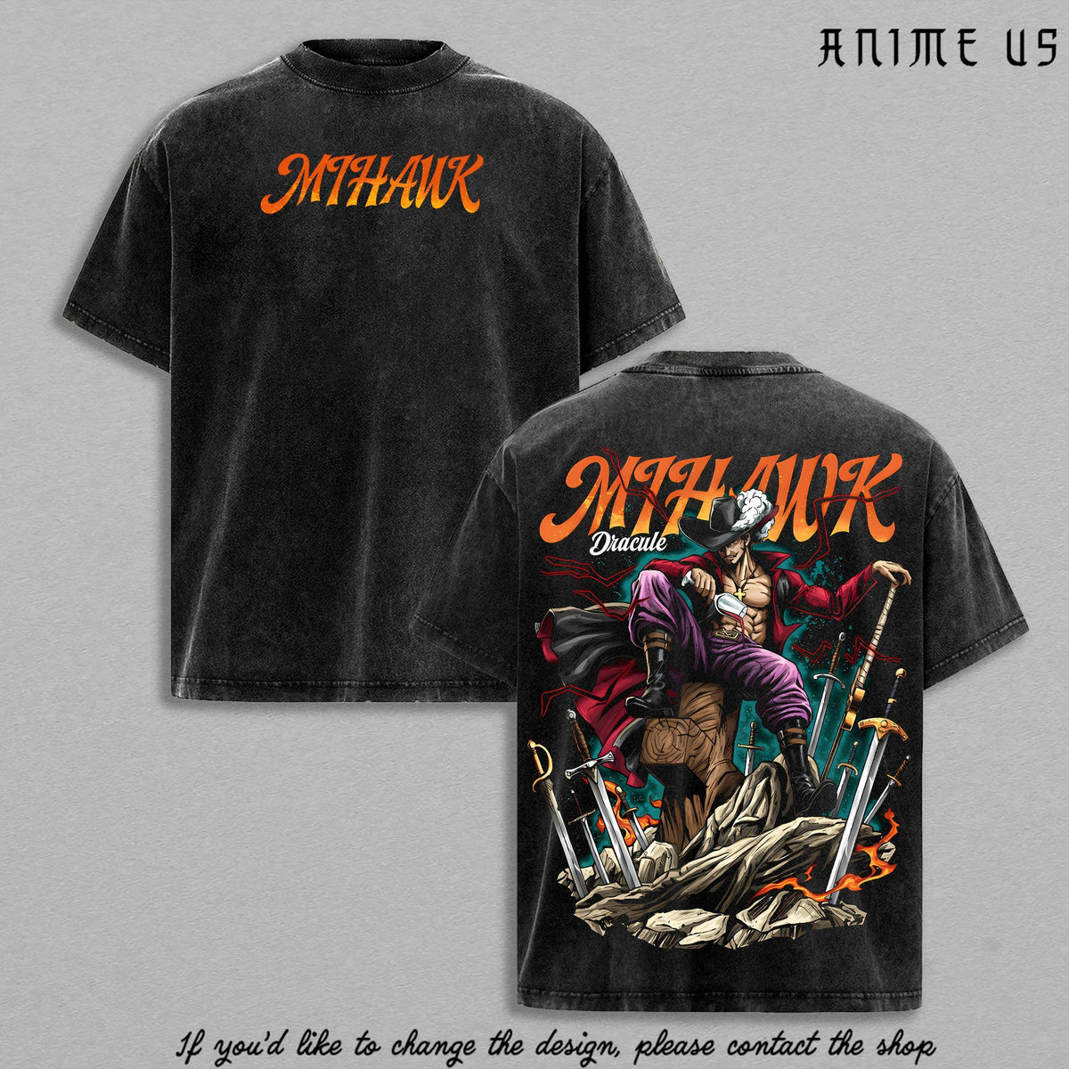 Dracule Mihawk Hawk Eyes Shirt One Piecee Anime Legendary Swordsman Vintage Washed Oversized Tee