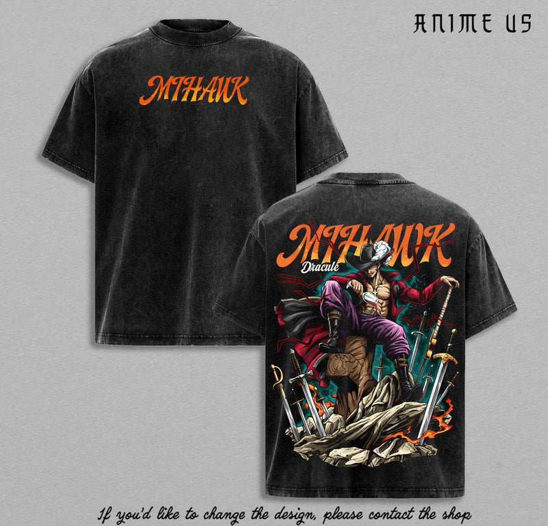 Dracule Mihawk Hawk Eyes Shirt One Piecee Anime Legendary Swordsman Vintage Washed Oversized Tee