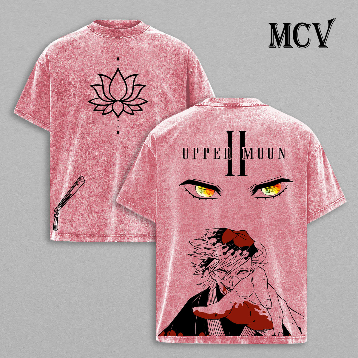Upper Moon Two Doma Washed T-Shirt, Kimetsu No Yaiba Graphic Streetwear Shirt