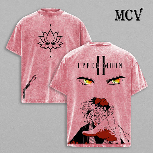 Upper Moon Two Doma Washed T-Shirt, Kimetsu No Yaiba Graphic Streetwear Shirt