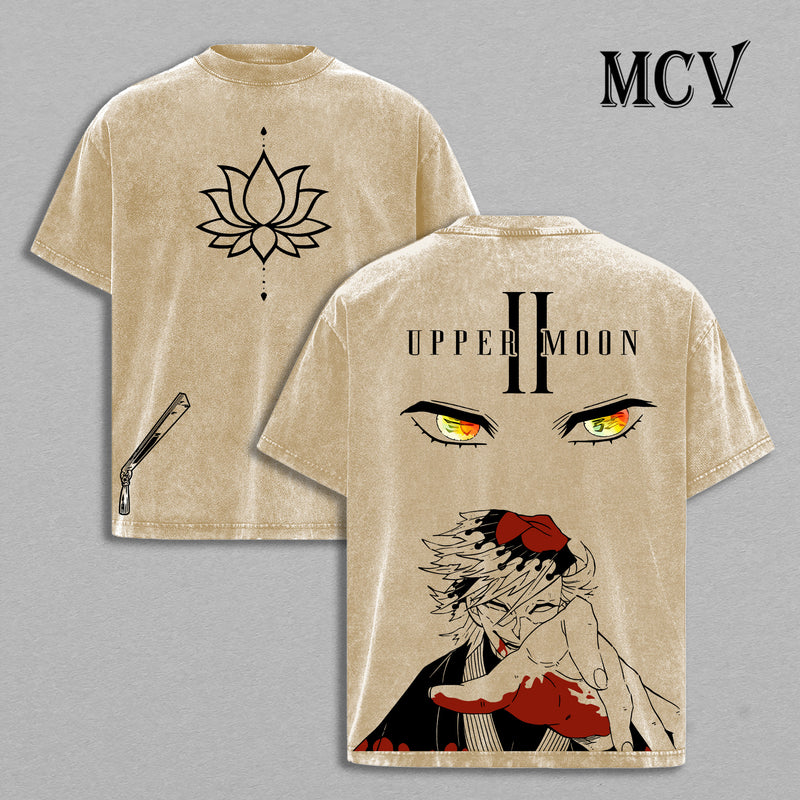 Upper Moon Two Doma Washed T-Shirt, Kimetsu No Yaiba Graphic Streetwear Shirt