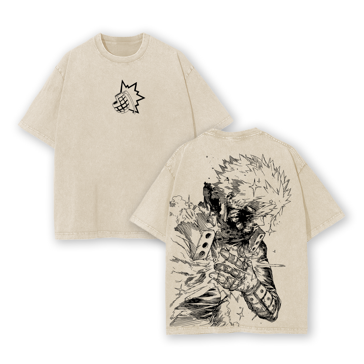 Katsuki Bakugo - My Hero Academia Anime Double Printed Vintage Washed Tee