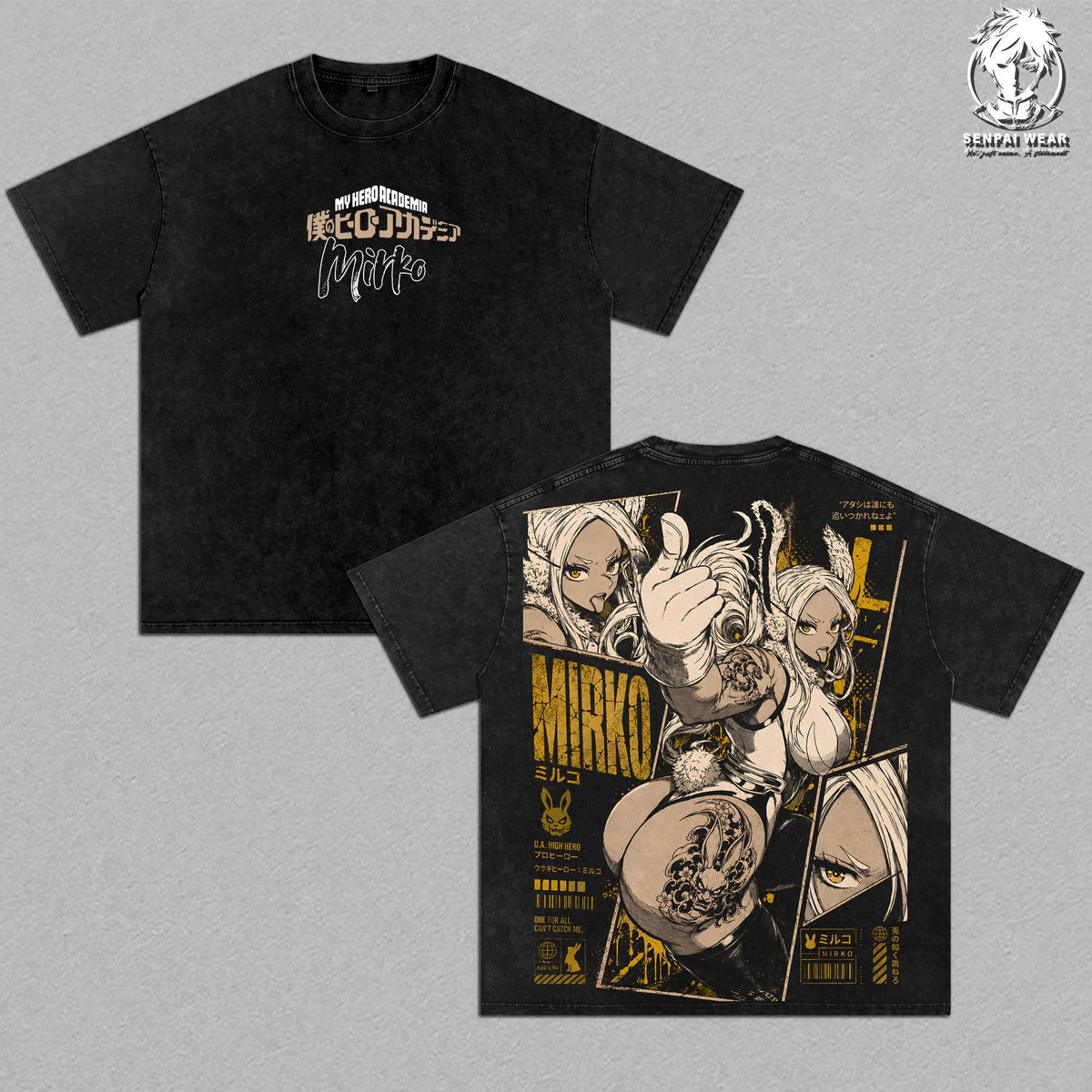 Mirko Rumi Usagiyama Graphic Tee Vintage Washed Shirt Unisex Streetwear Anime Merch Rabbit Hero Tee My Hero Academia T-Shirt Gift for Anime Lovers MHA Fans