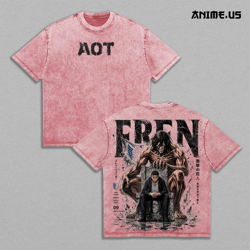 Eren Yeager Attack Titan Final Battle Attack on Titan Anime Graphic Tee Vintage Washed Oversized T-Shirt Titan Manga Art Heavyweight Cotton Streetwear Back Print Shirt