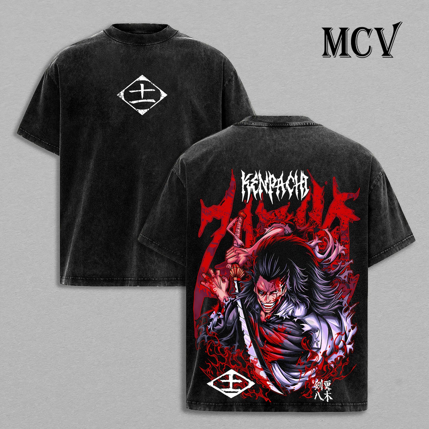 Kenpachi Zaraki Bleach Washed T-Shirt, Vintage Anime Oversized Tee, Heavy Cotton Shirt