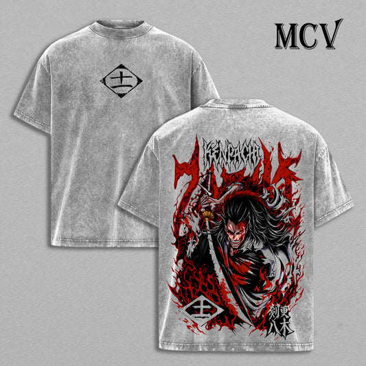 Kenpachi Zaraki Bleach Washed T-Shirt, Vintage Anime Oversized Tee, Heavy Cotton Shirt