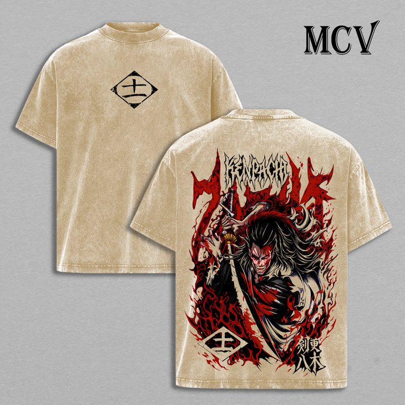 Kenpachi Zaraki Bleach Washed T-Shirt, Vintage Anime Oversized Tee, Heavy Cotton Shirt