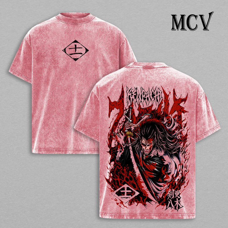 Kenpachi Zaraki Bleach Washed T-Shirt, Vintage Anime Oversized Tee, Heavy Cotton Shirt