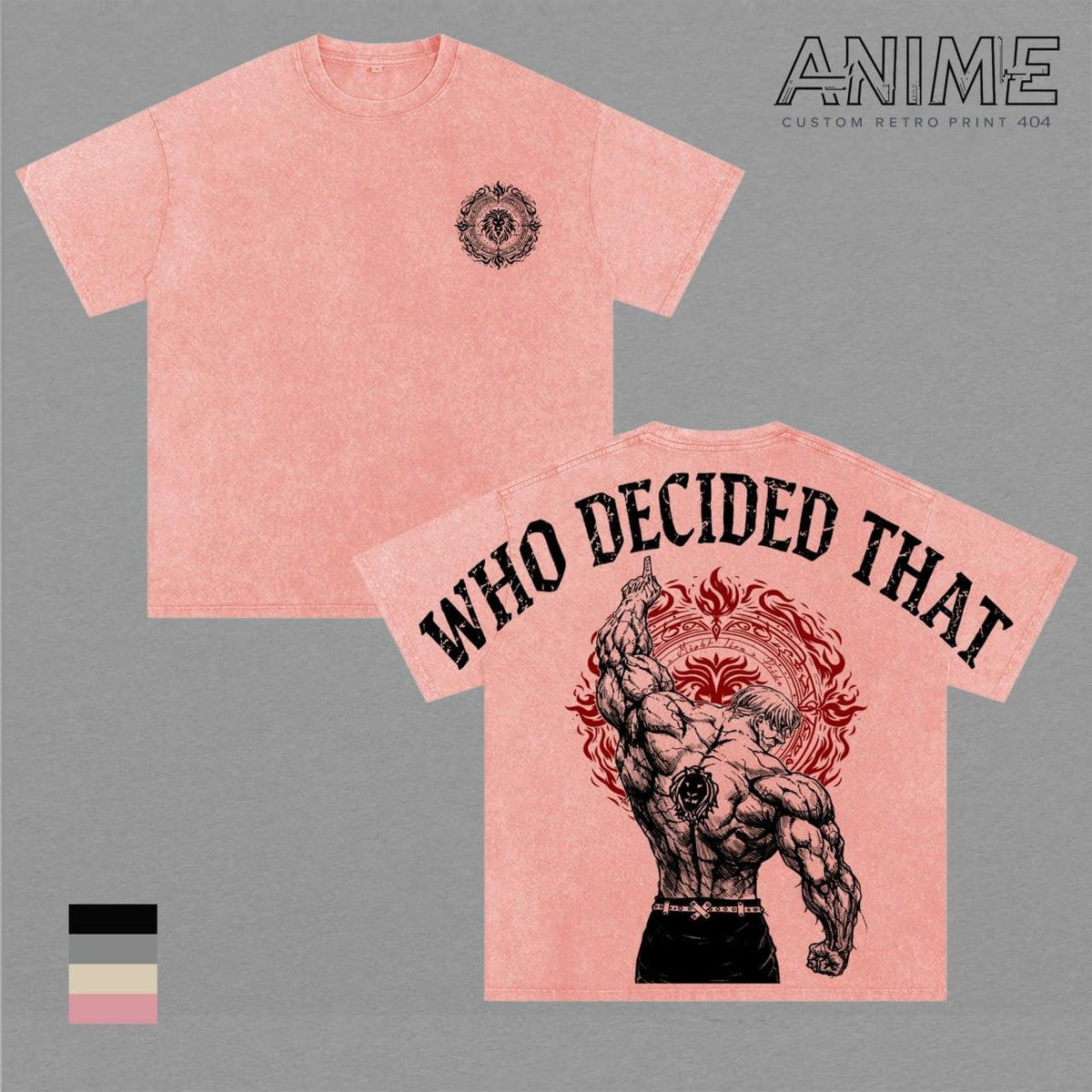 Escanor Seven Deadly Sins Tee Washed – “Who Decided That?” Vintage Washed Oversized Heavyweight Cotton Anime Graphic Tee, Unisex Animecore Streetwear Gift for Escanor & Anime Fans