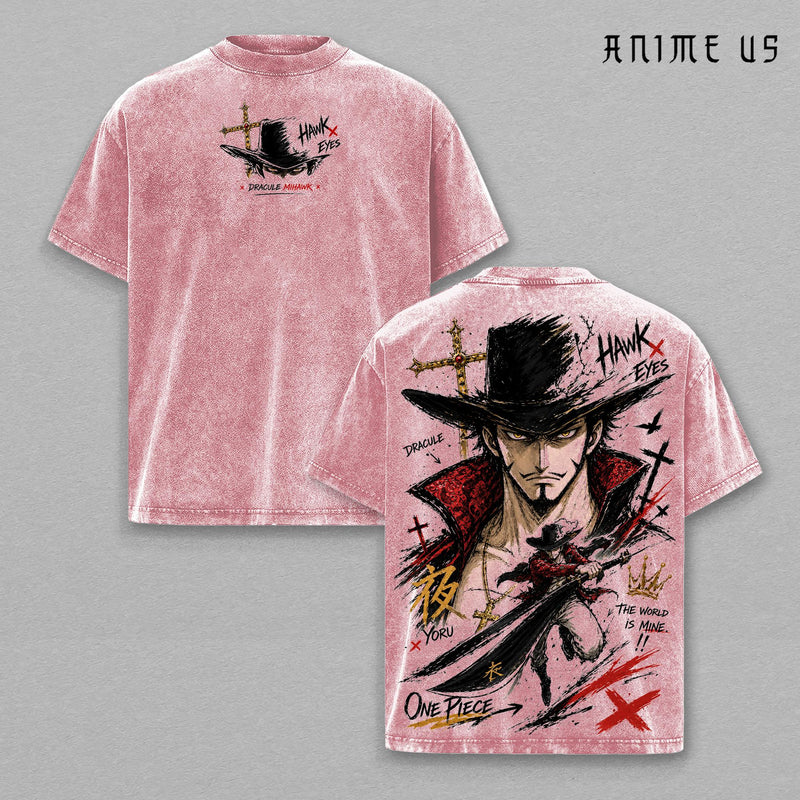 Dracule Mihawk Vintage Washed T-Shirt One Piece Anime Graphic Tee Oversized Streetwear Shirt Manga Fan Gift Unisex Anime Clothing