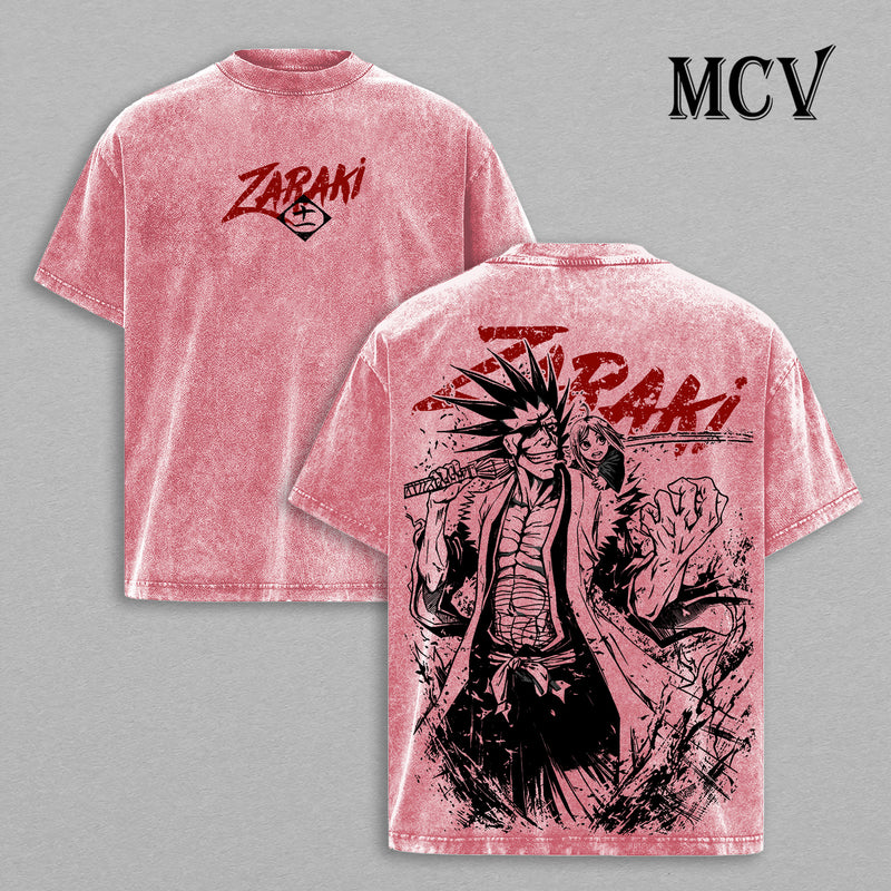 Bleach Kenpachi T-Shirt, Vintage Washed Anime Heavyweight Oversized Cotton Tee