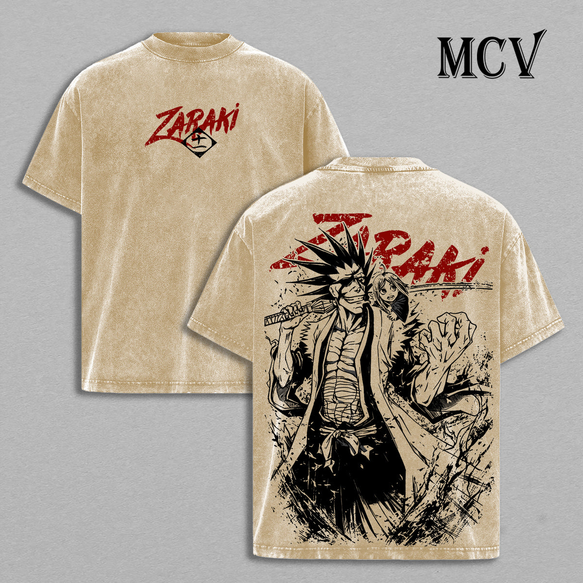 Bleach Kenpachi T-Shirt, Vintage Washed Anime Heavyweight Oversized Cotton Tee