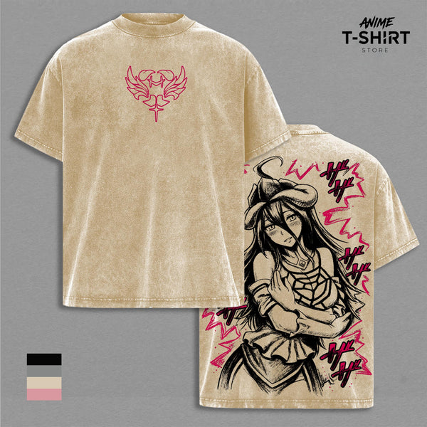 Albedo Graphic Tee, Vintage Washed Cotton, Anime Inspired Unisex Apparel, Dark Aesthetic Streetwear, Oversized Soft Cotton Shirt with Albedo Design, Perfect for Fans of Overlord