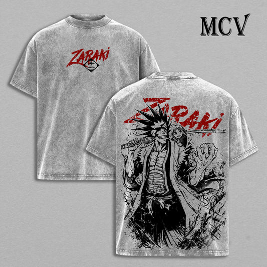 Bleach Kenpachi T-Shirt, Vintage Washed Anime Heavyweight Oversized Cotton Tee
