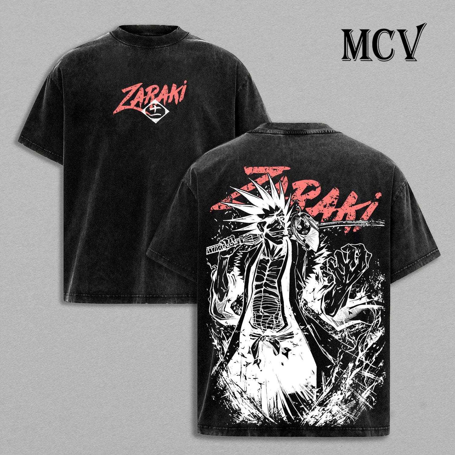 Bleach Kenpachi T-Shirt, Vintage Washed Anime Heavyweight Oversized Cotton Tee