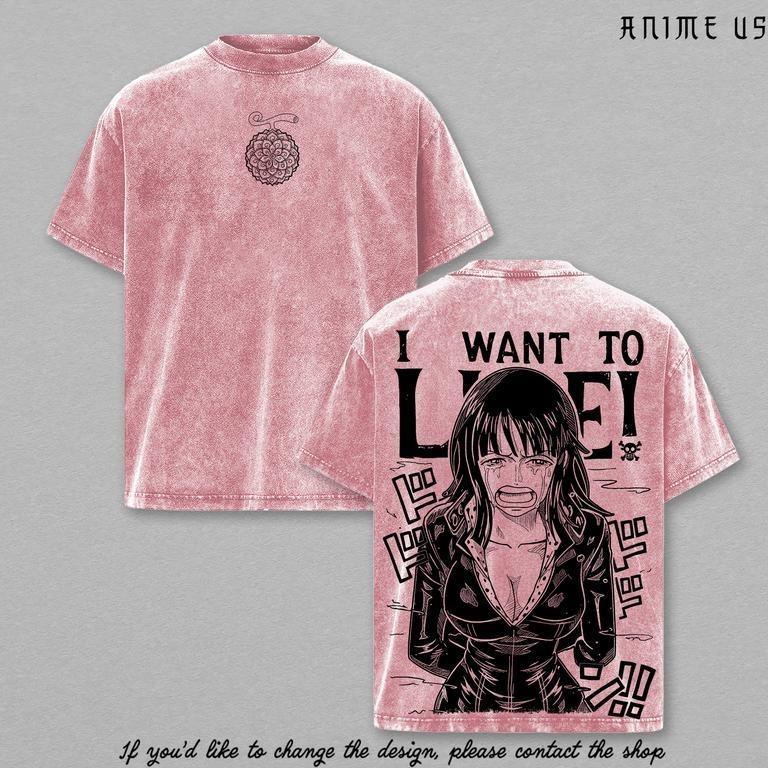 Nico Robin One Piece “I Want To Live” Vintage Washed Anime T-Shirt Scene Graphic Tee Streetwear Retro Shirt Heavy Cotton Gift for Anime Manga Fans