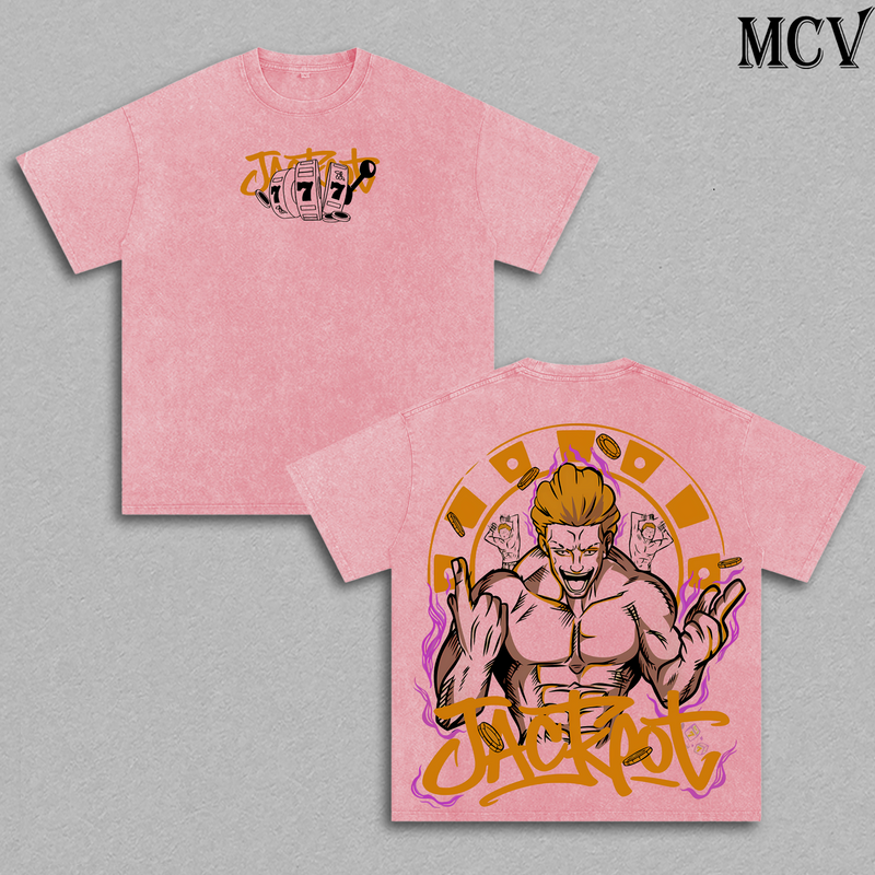 Kinji Hakari Jackpot T-Shirt, Anime Gambler King Tee, Jujutsu Sorcerer Graphic Shirt, Vintage Washed Cotton Streetwear